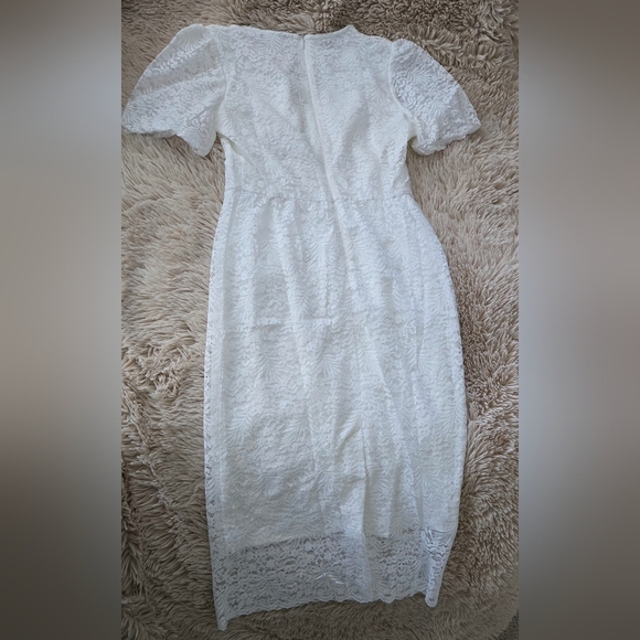 Lace Floral V-Neck Dress with Puff Sleeves and Back Zipper #1001 - Picture 2 of 12